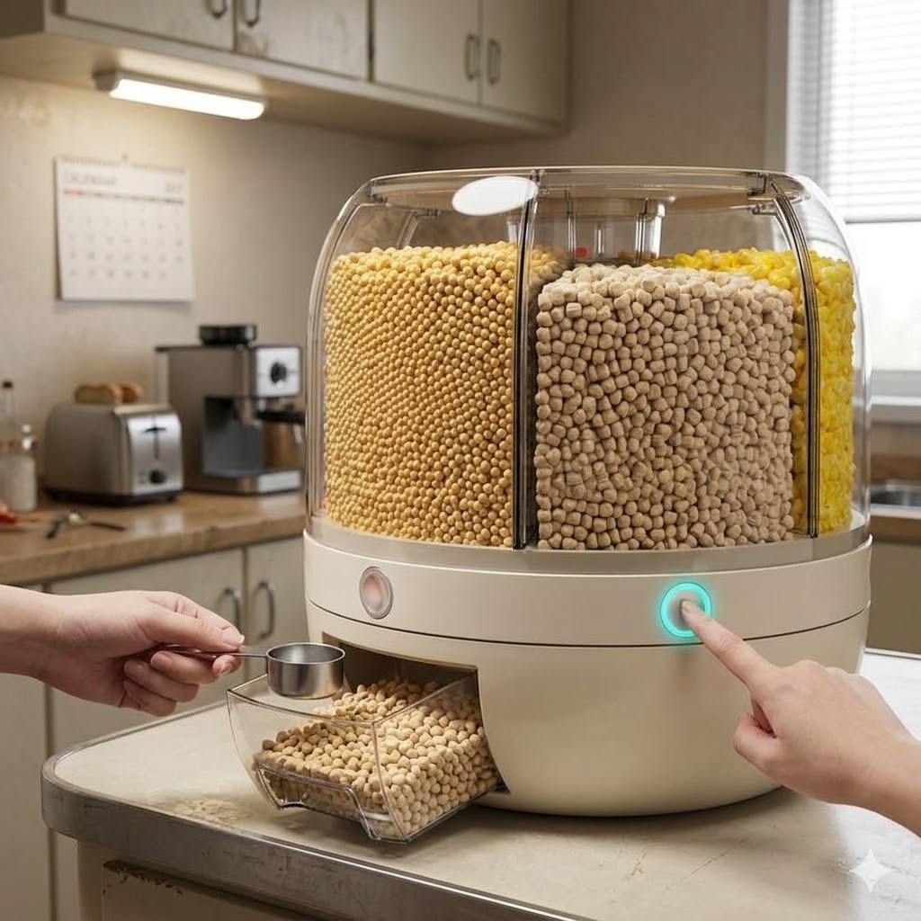 Dravizon Rotating Grain Dispenser 6 Compartment - 6kg Rice Dal Storage Container